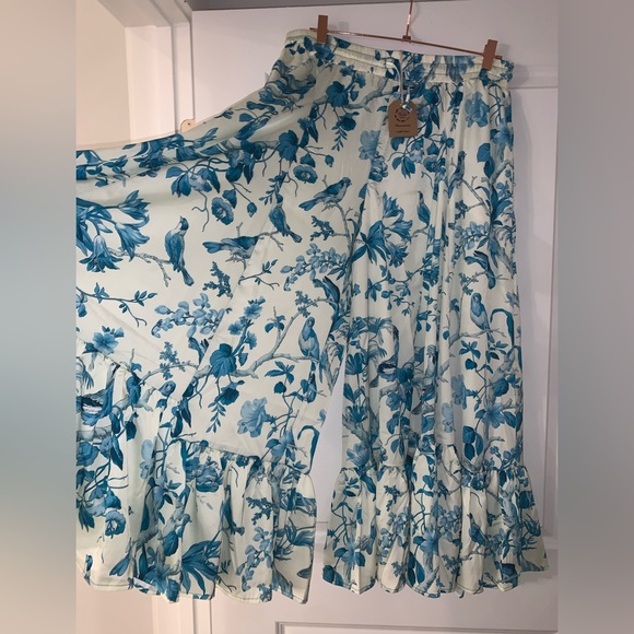 A rare Bird NWT BIRD OF PARADISE CREAM & TURQUOISE PANTS OS - Picture 7 of 15